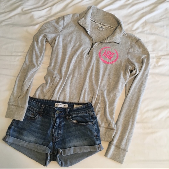 PINK Victoria's Secret Tops - Victoria Secret PINK Grey Quarter Zip || Size S